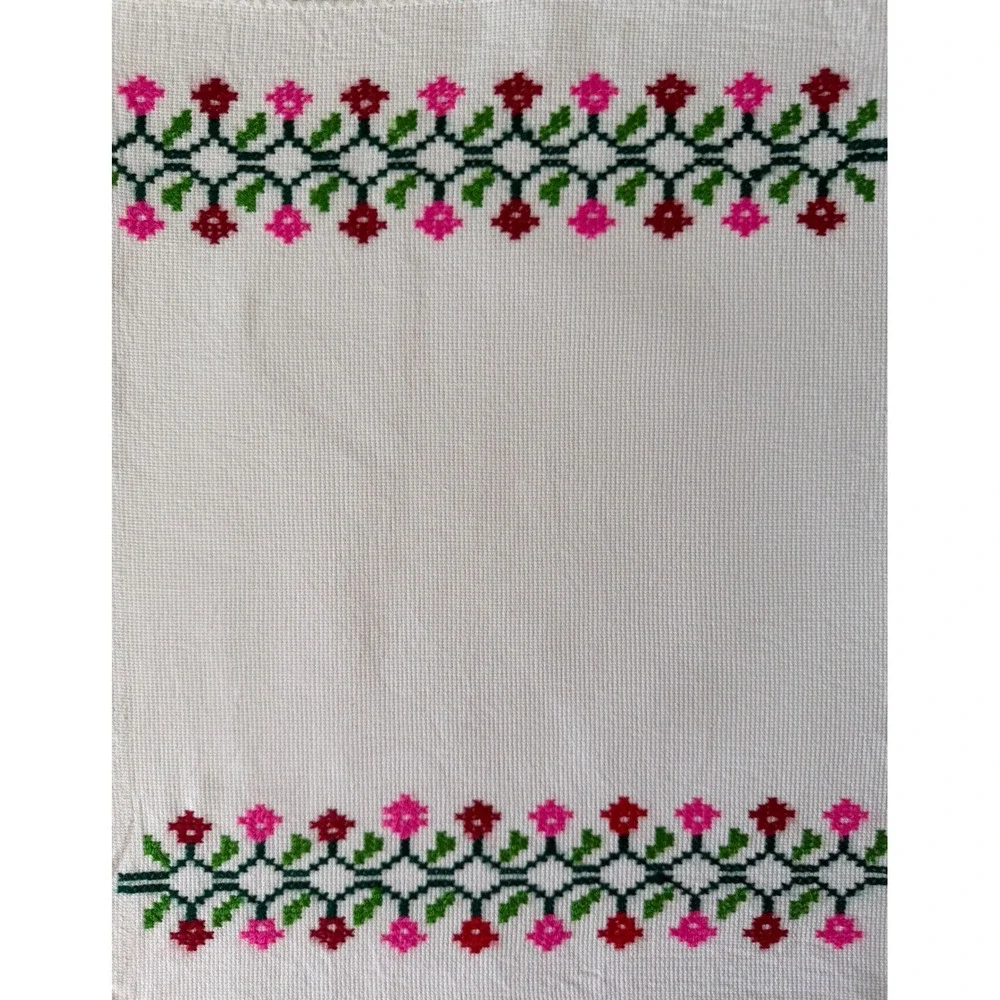 Handmade Mexican Embroidered Cloth Napkin Crochet Lace Trim Floral White 15x17.5